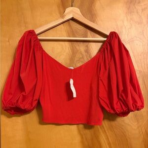 Abercrombie & Fitch Red Puff Sleeve Blouse
